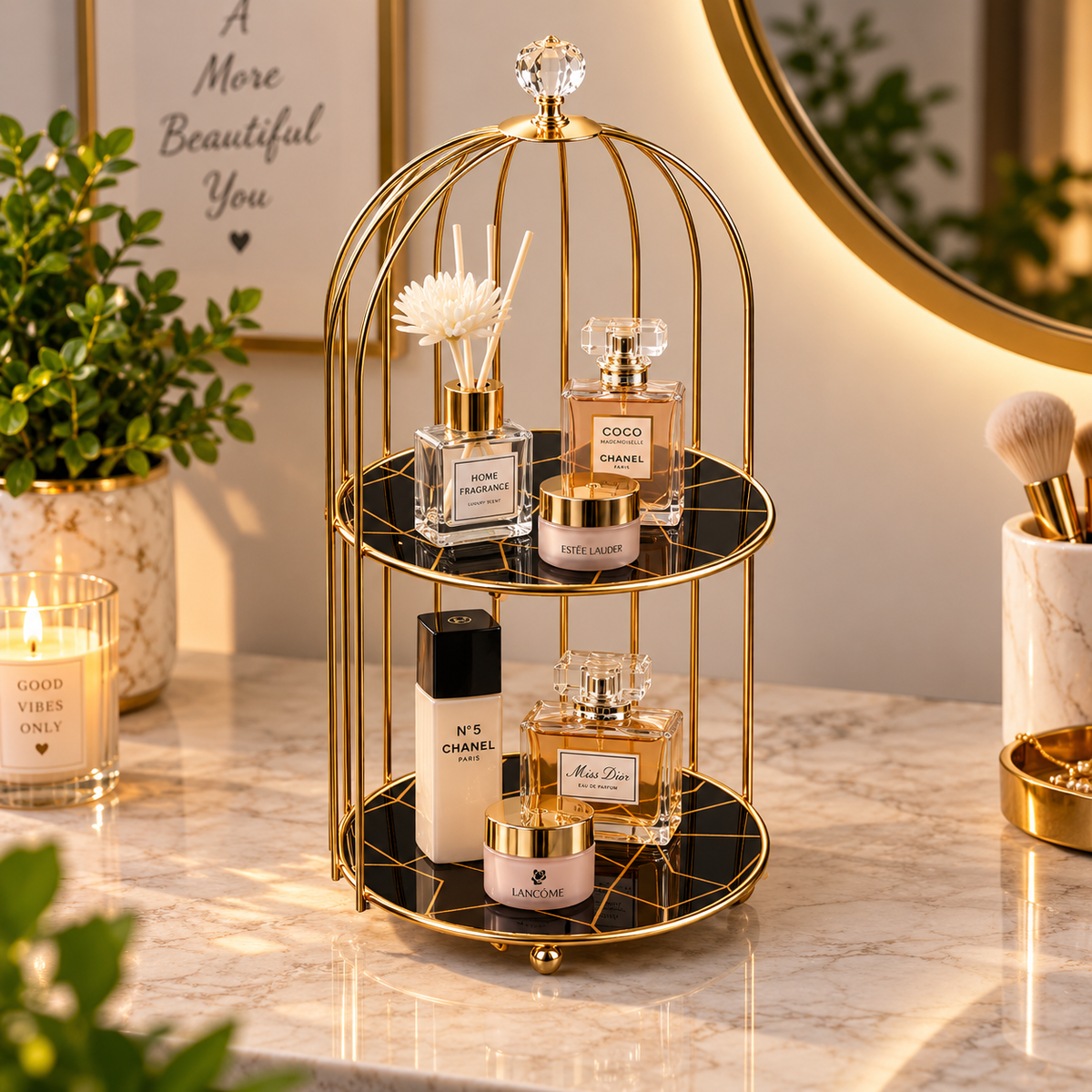 2-TIER GOLDEN VANITY CAGE
