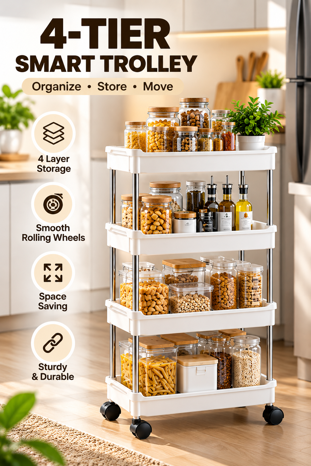 4 Tier Smart Storage Trolley
