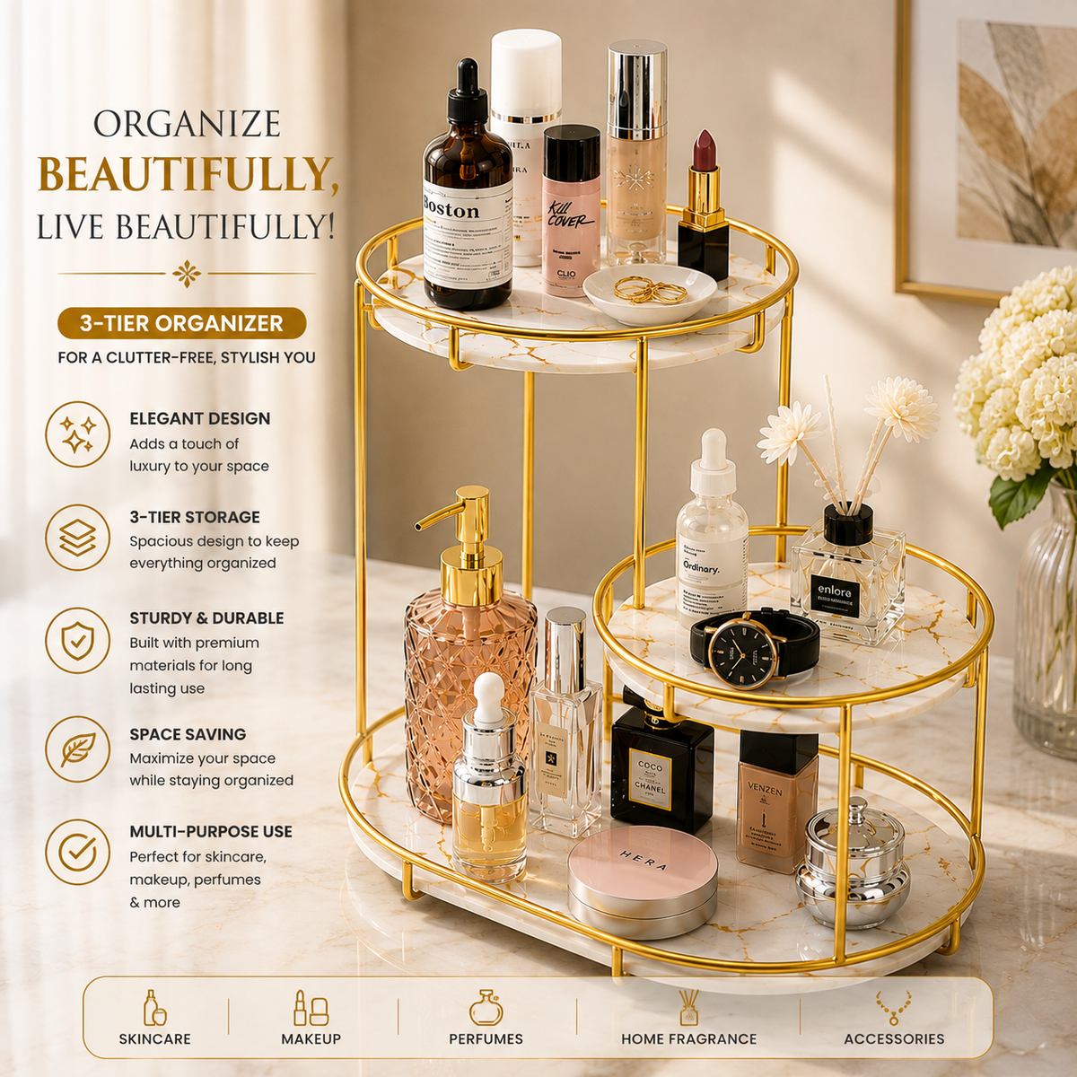 3 Layer Cosmetic, Perfume and Multi-Purpose Storage Rack