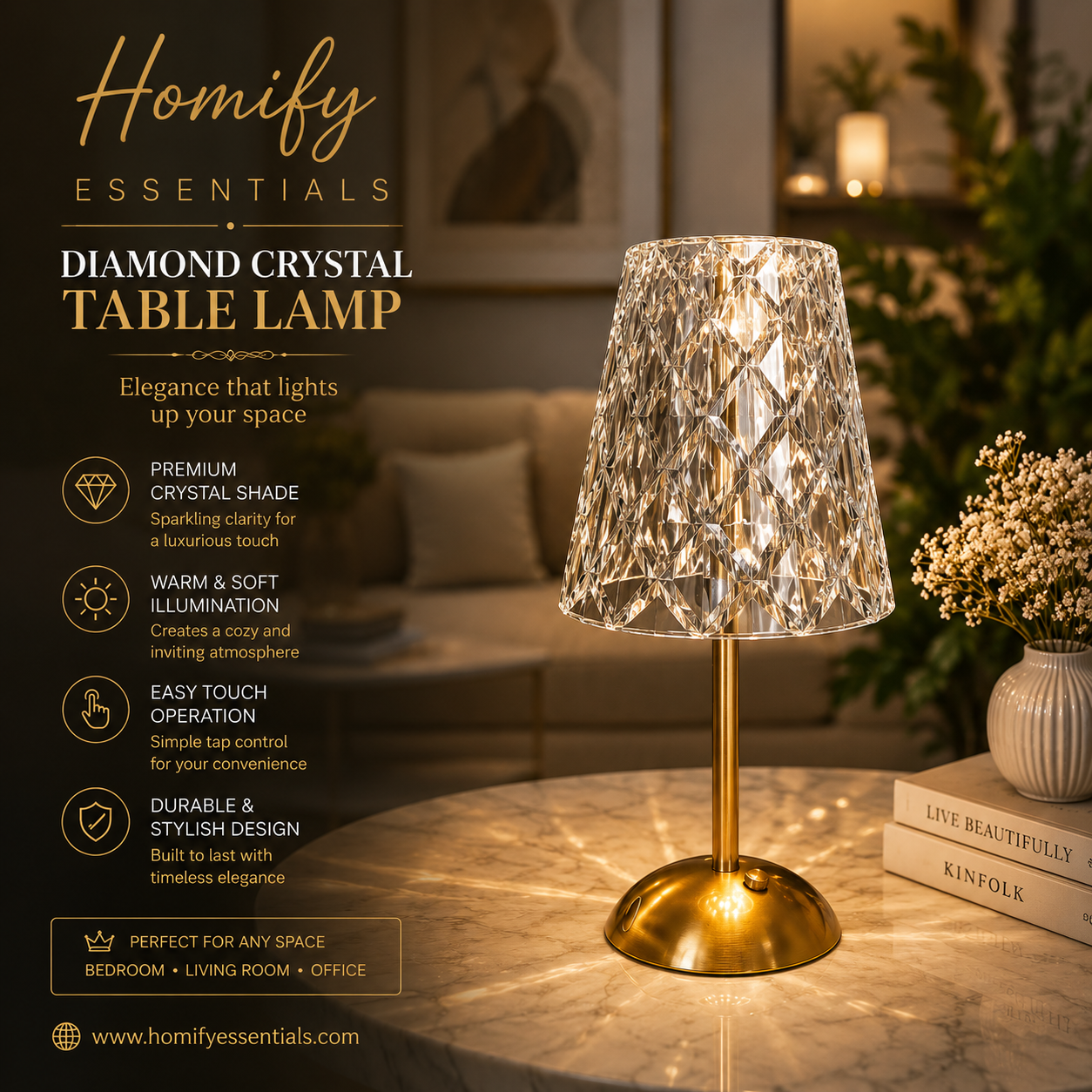 Vintage Crystal Rechargeable Table Lamp