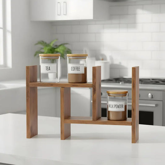 DIY Wooden Spice Rack & Shelf – Decorative Counter Organizer for Kitchen & Bathroom | Essential Oil Rack, Jar Shelf, Mini Multipurpose