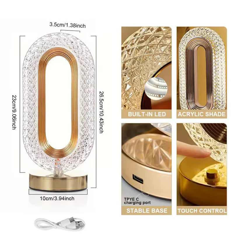 Oval Rechargeable Crystal Led Lamp (3 Color Modes)
