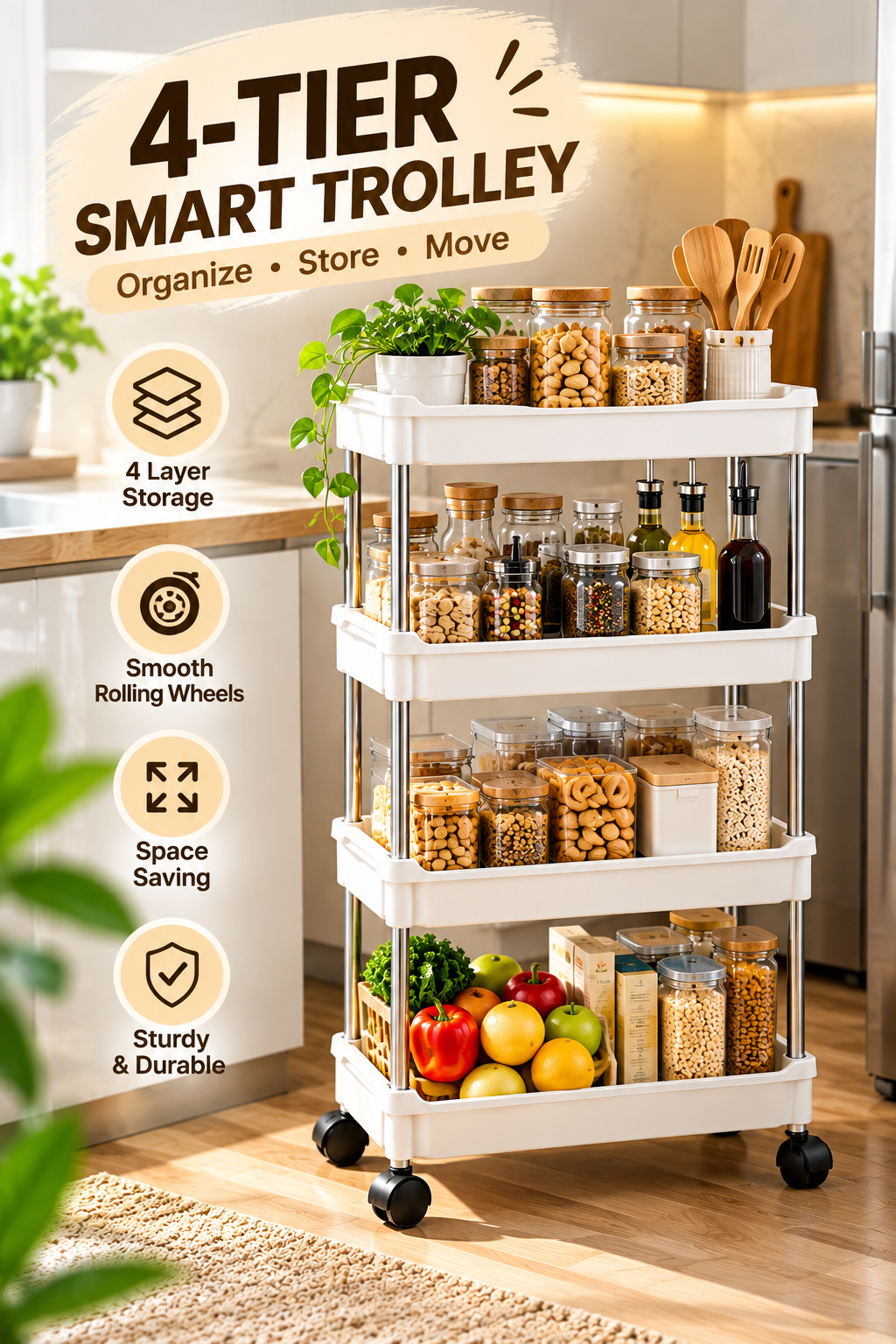 4 Tier Smart Storage Trolley