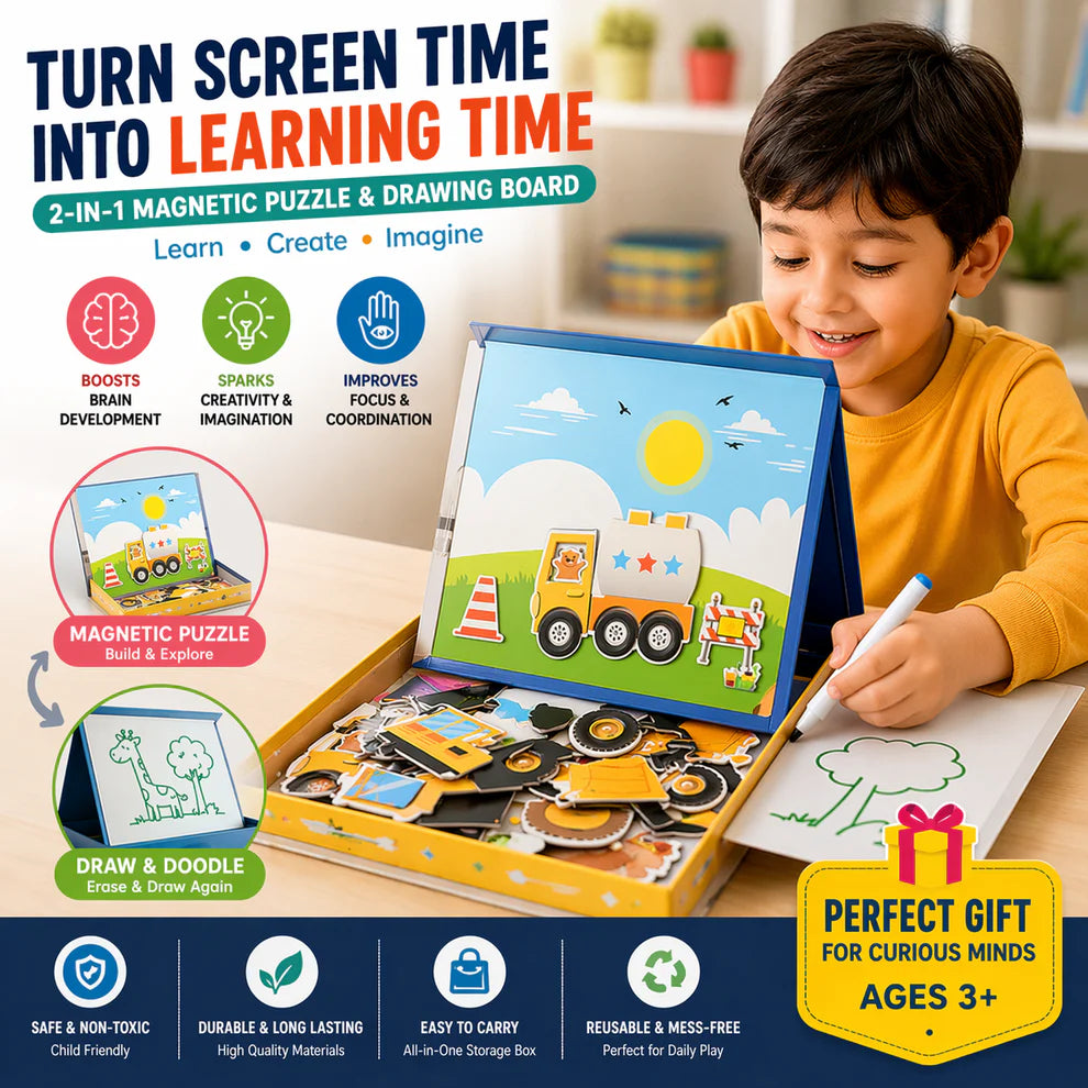 Magnetic 3D Puzzle Board with Marker For Kids Learning, Creativity & Cognition Development