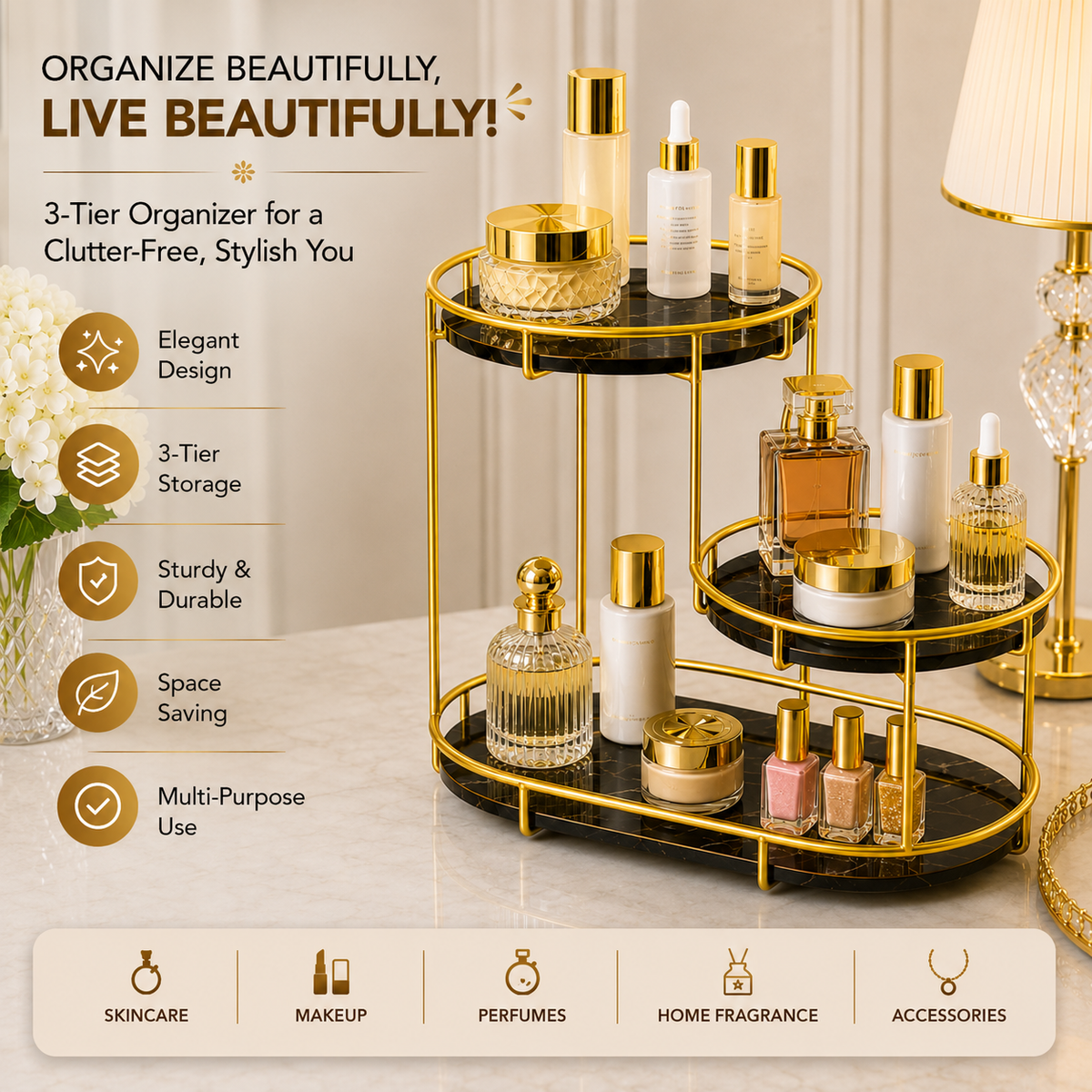 3 Layer Cosmetic, Perfume and Multi-Purpose Storage Rack
