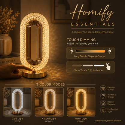 Oval Rechargeable Crystal Led Lamp (3 Color Modes)