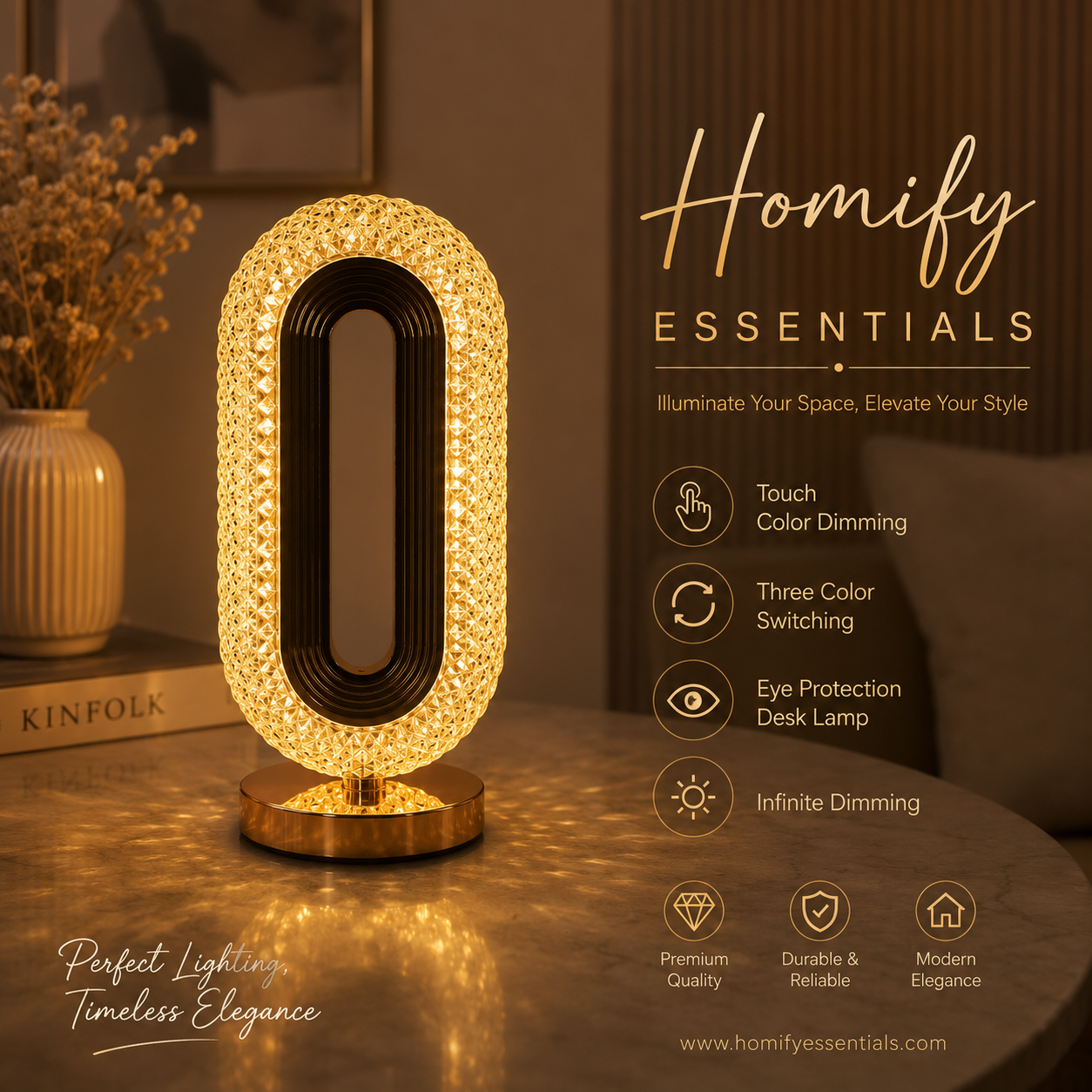 Oval Rechargeable Crystal Led Lamp (3 Color Modes)
